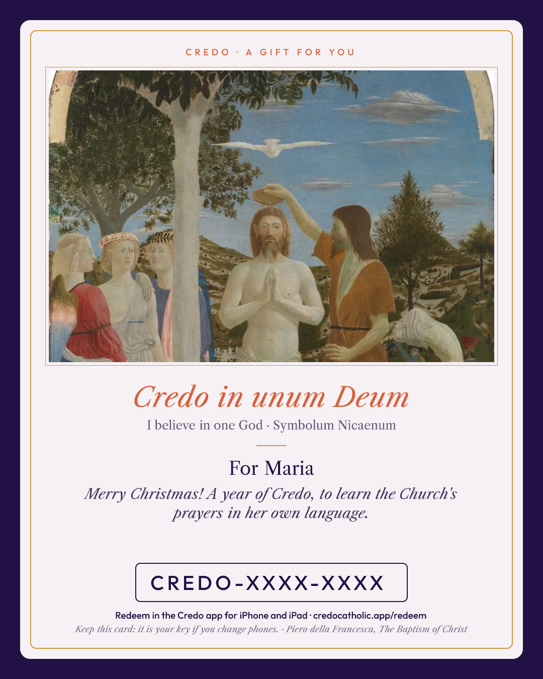 Credo in unum Deum — Piero della Francesca, The Baptism of Christ