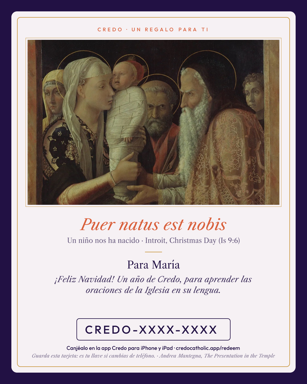 Puer natus est nobis — Andrea Mantegna, The Presentation in the Temple