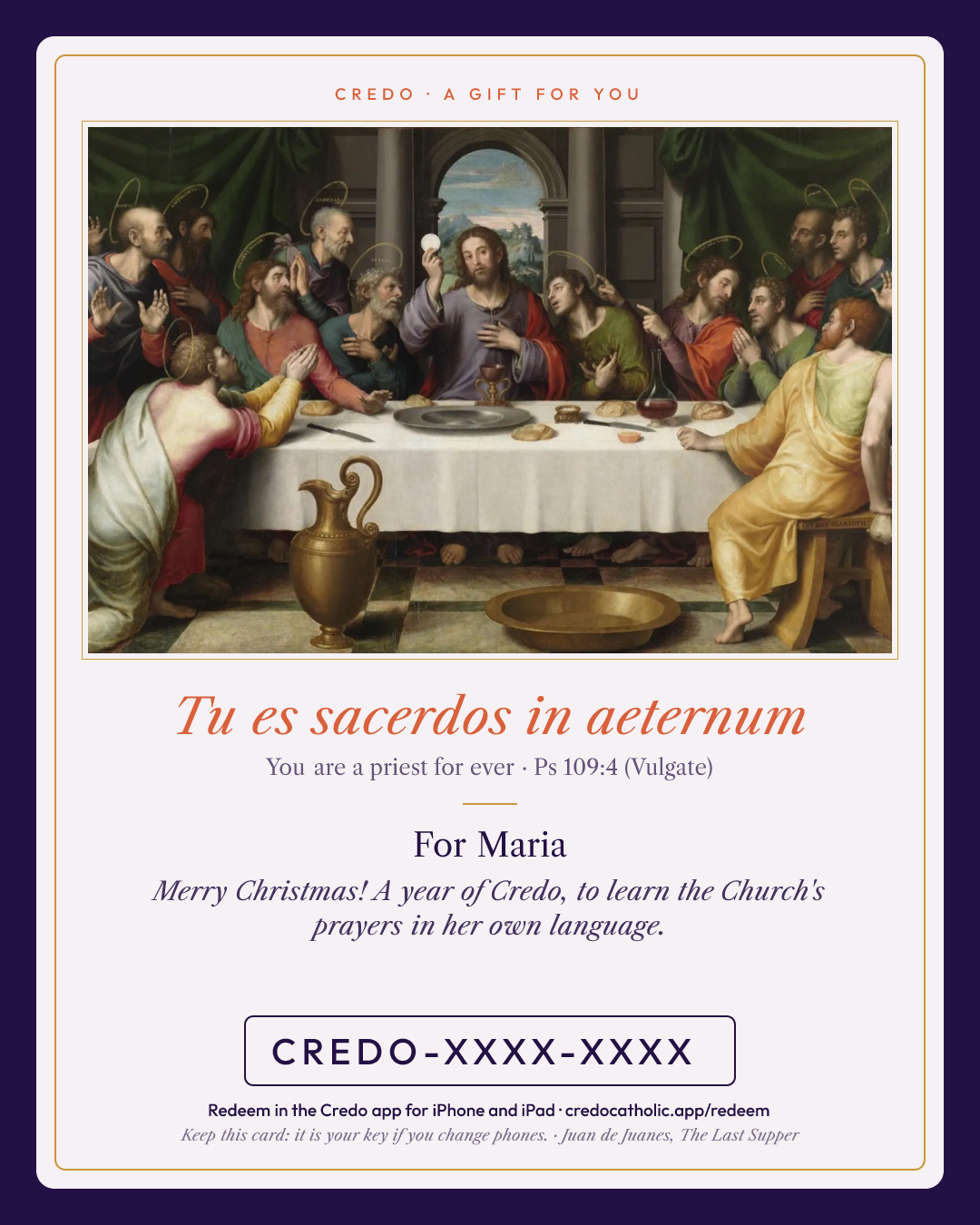 Tu es sacerdos in aeternum — Juan de Juanes, The Last Supper