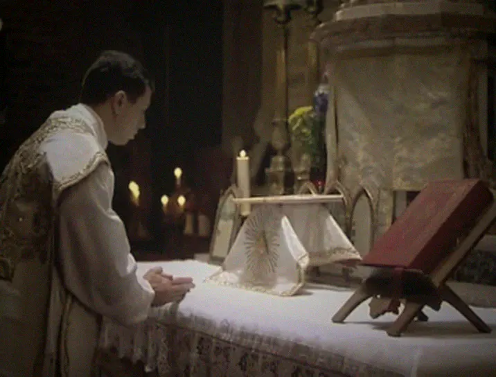 The priest at the Gospel side for the Last Gospel.